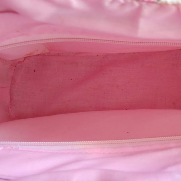 *no tag VINTAGE style purse handbag w burlap texture rattan handle pink & cream - Picture 16 of 16